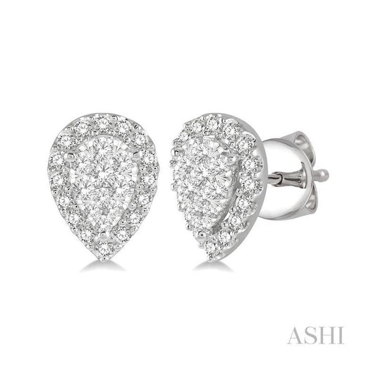 ASHI Pear Shape Halo Lovebright Essential Diamond Earrings 917B3PPFVERWG
