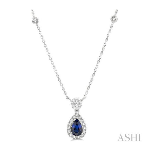 ASHI Pear Shape Gemstone & Halo Lovebright Diamond Necklace 9948UPPFGNKSPWG