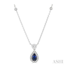ASHI Pear Shape Gemstone & Halo Lovebright Diamond Necklace 9948UPPFGNKSPWG