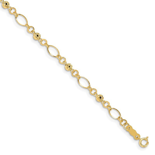 Quality Gold 14k Polished Diamond-cut Ovals & Donut Beads Bracelet FB1467-7.5