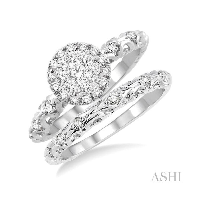 ASHI Round Shape Halo Lovebright Diamond Wedding Set 15963PPFVWG-WS