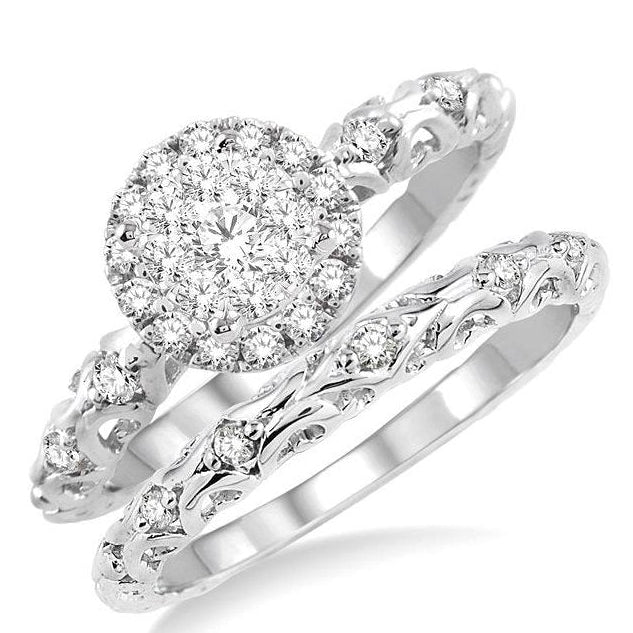 Parkplace Jewelers Round Shape Halo Lovebright Diamond Wedding Set 15963PPFVWG-WS