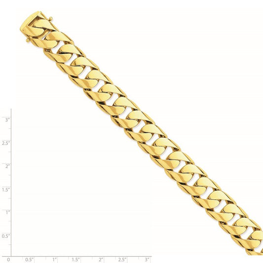 Quality Gold 14K 9 inch 15.4mm Hand Polished Rounded Curb Link with Box Catch Clasp Bracelet LK471