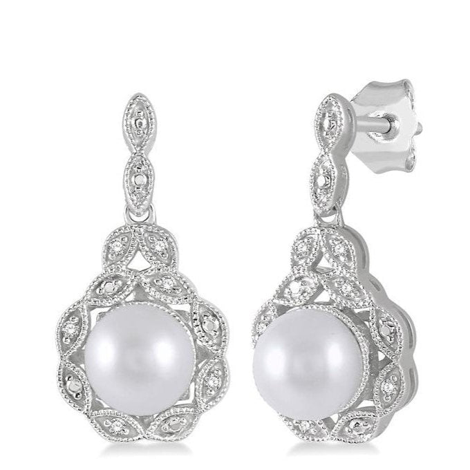 Parkplace Jewelers Silver Pearl & Diamond Earrings 88319PPSSSLER