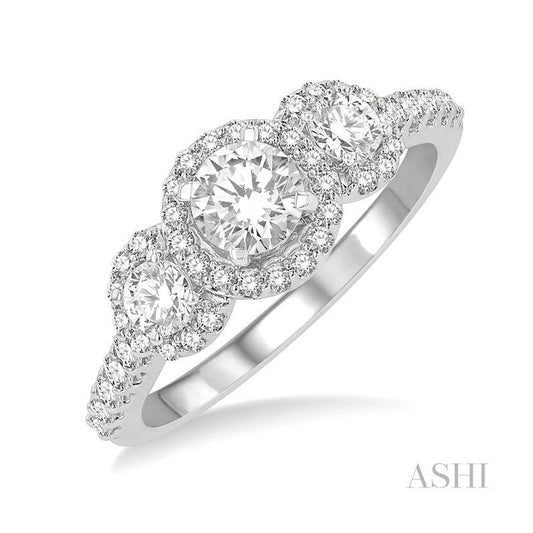 ASHI Round Shape Past Present & Future Halo Diamond Engagement Ring 246M1PPFHWG-LE