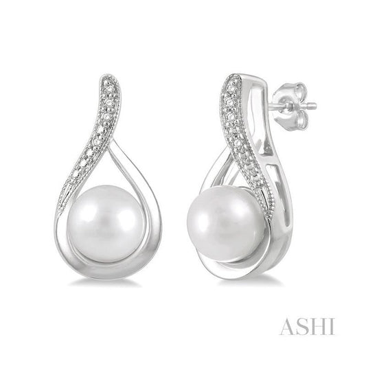 ASHI Silver Pearl & Diamond Earrings 84169PPSSSLER