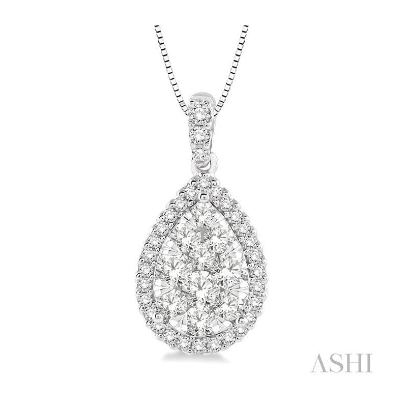 ASHI Pear Shape Halo Lovebright Essential Diamond Pendant 96092PPFVPDWG