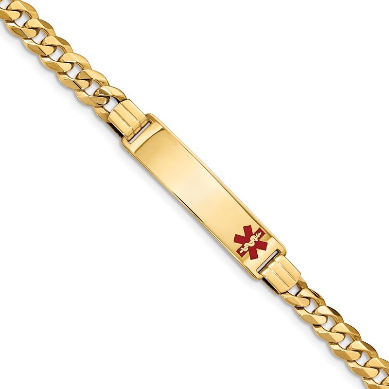 Quality Gold 14K Medical Red Enamel Flat Curb Link ID Bracelet XM582FR-8