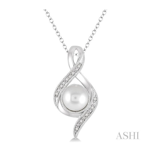 ASHI Silver Pearl & Diamond Pendant 88489PPSSSLPD