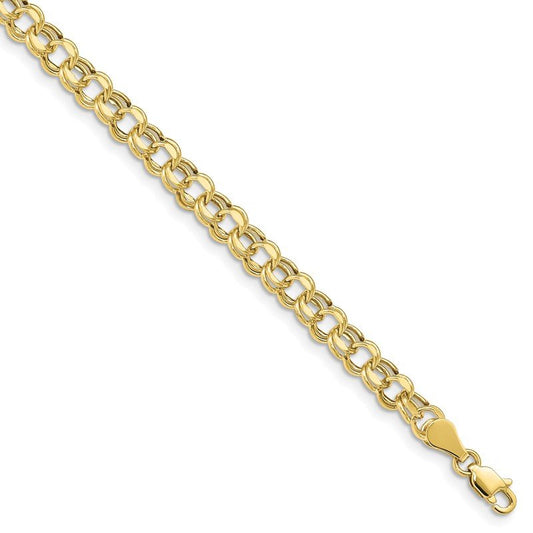 Quality Gold 10k Lite 5mm Diamond-cut Double Link Charm Bracelet 10SSD1