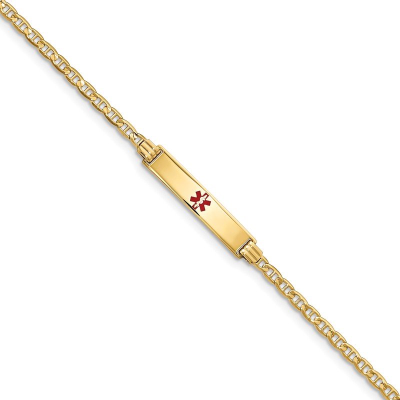 Quality Gold 14K Medical Red Enamel Anchor ID Bracelet XM552CR-7