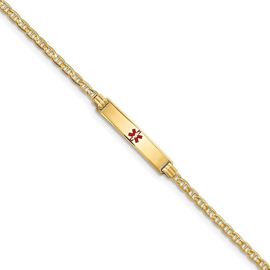 Quality Gold 14K Medical Red Enamel Anchor ID Bracelet XM552CR-7