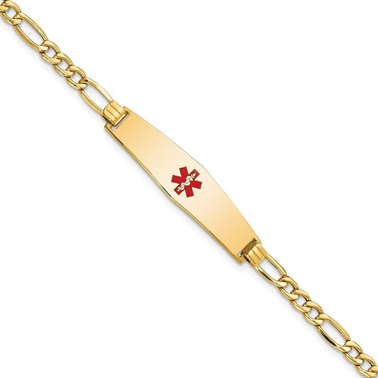 Quality Gold 14K Semi-solid Medical Soft Diamond Shape Red Enamel Figaro ID Bracelet XM563CC