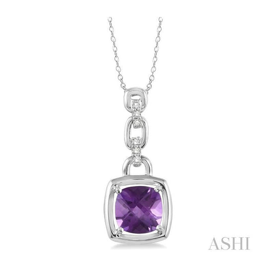 ASHI Silver Cushion Shape Gemstone & Diamond Pendant 88149PPSSAMSLPD