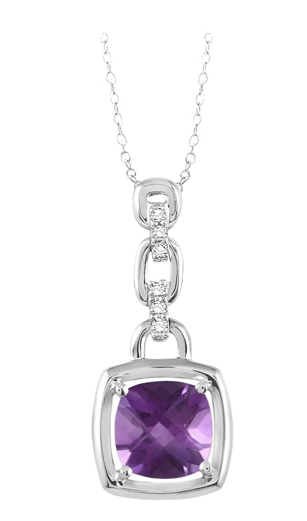 Parkplace Jewelers Silver Cushion Shape Gemstone & Diamond Pendant 88149PPSSAMSLPD