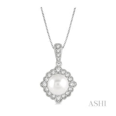 ASHI Pearl & Halo Diamond Pendant 555A7PPTGPDWPWG