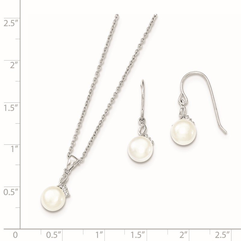 Quality Gold Sterling Silver Rhodium-plated 7-8mm FWC Pearl CZ Necklace/Earring Set QH5188SET