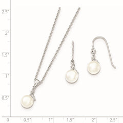 Quality Gold Sterling Silver Rhodium-plated 7-8mm FWC Pearl CZ Necklace/Earring Set QH5188SET