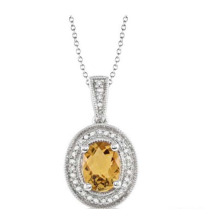 Parkplace Jewelers Silver Oval Shape Gemstone & Halo Diamond Pendant 88128PPSSCTSLPD