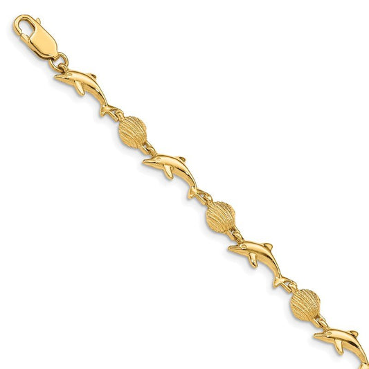 Quality Gold 14K Dolphin and Shell Bracelet FB1246-7