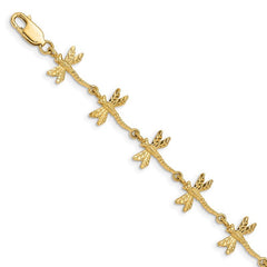 Quality Gold 14k Polished and Textured Dragonfly 7.5 inch Bracelet FB1490-7.5