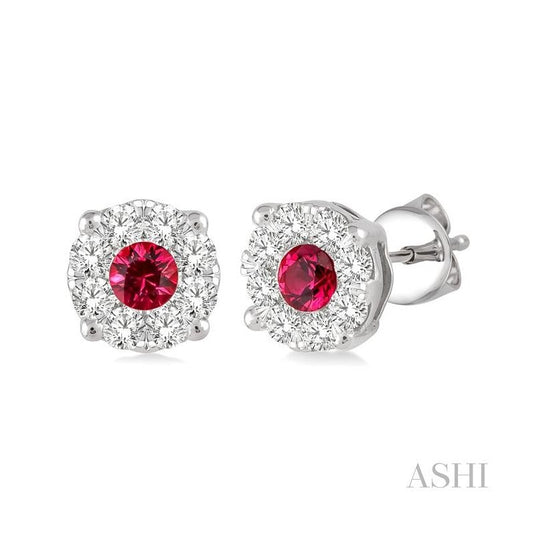ASHI Round Shape Lovebright Gemstone & Diamond Earrings 58473PPFVERRBWG