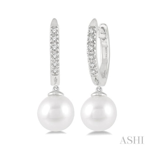 ASHI Pearl & Petite Diamond Huggie Fashion Earrings 556A8PPFSERWPWG