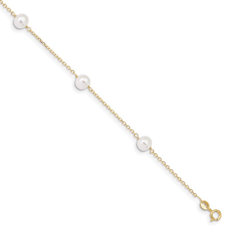 Quality Gold 14K 7-8mm White Near Round FW Cultured Pearl 5-station 9in Anklet ANK144-9