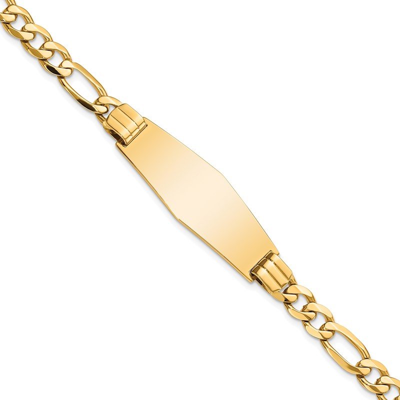 Quality Gold 14k Flat Figaro Link Soft Diamond Shape ID Bracelet LID81C