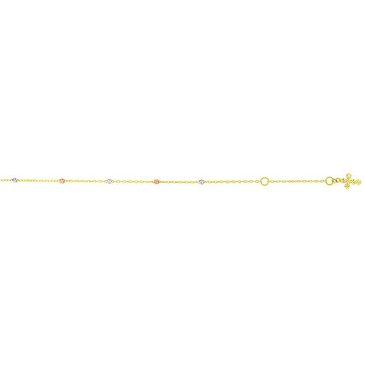 Royal Chain 14K 10in Tri-color Gold Polished Anklet with Spring Ring Clasp TCANK1995