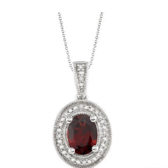 Parkplace Jewelers Silver Oval Shape Gemstone & Halo Diamond Pendant 88128PPSSGTSLPD