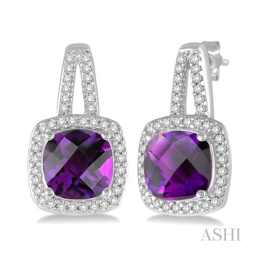 ASHI Cushion Shape Gemstone & Halo Diamond Earrings 61146PPTSERAMWG