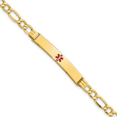 Quality Gold 14K Semi-Solid Medical Polished Red Enamel Figaro ID Bracelet XM571CR