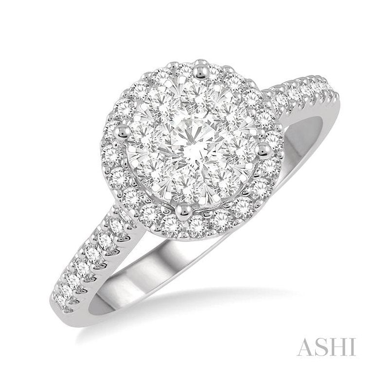 ASHI Round Shape Halo Lovebright Essential Diamond Engagement Ring 124F2PPFVWY