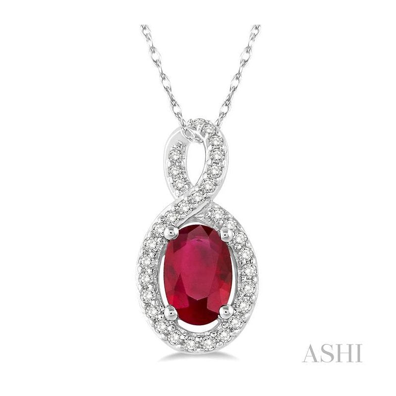 ASHI Oval Shape Gemstone & Halo Diamond Pendant 58508PPFSPDRBWG