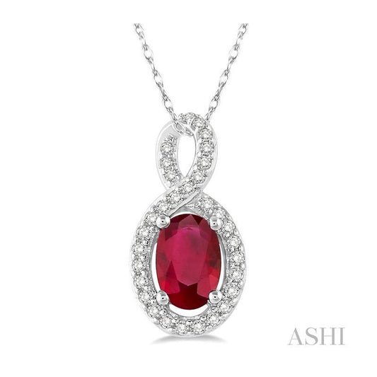 ASHI Oval Shape Gemstone & Halo Diamond Pendant 58508PPFSPDRBWG