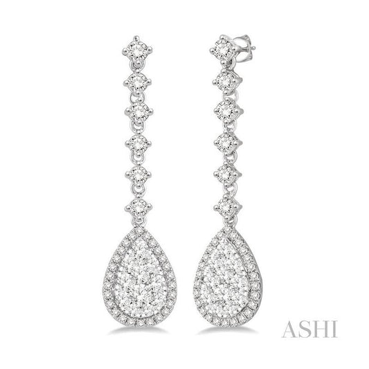 ASHI Pear Shape Halo Lovebright Diamond Long Earrings 912D1PPFVERWG