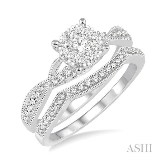 ASHI Round Shape Lovebright Diamond Wedding Set 159C3PPFVWG-WS