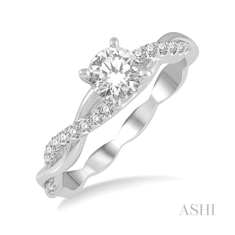 ASHI Round Shape Semi-Mount Diamond Engagement Ring 263J8PPFHWG-SM-.50CT