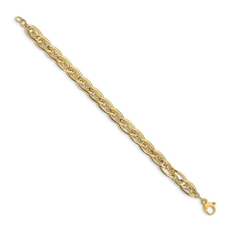 Quality Gold 14K Gold Polished and Grooved w/ .5 in ext. Fancy Link Bracelet SF2577-8