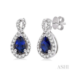 ASHI Pear Shape Gemstone & Halo Diamond Earrings 58368PPFNERSPWG