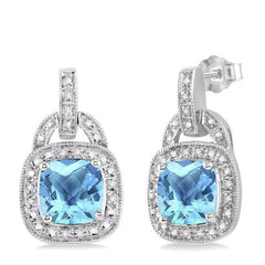 Parkplace Jewelers Silver Cushion Shape Gemstone & Diamond Earrings 88139PPSSBTSLER