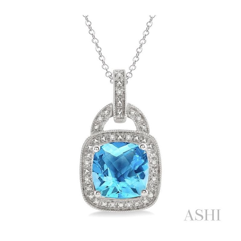 ASHI Silver Cushion Shape Gemstone & Diamond Pendant 88139PPSSBTSLPD