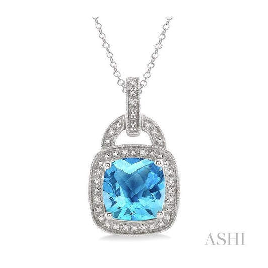 ASHI Silver Cushion Shape Gemstone & Diamond Pendant 88139PPSSBTSLPD