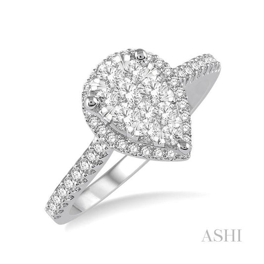 ASHI Pear Shape Halo Lovebright Essential Diamond Engagement Ring 126F3PPFVWP