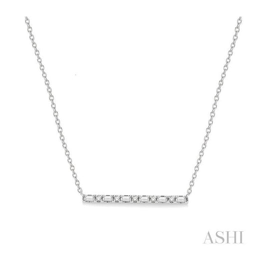 ASHI 1/6 Ctw Baguette and Round Cut Diamond Petite Bar Necklace in 10K White Gold 994H0PPTGNKWG