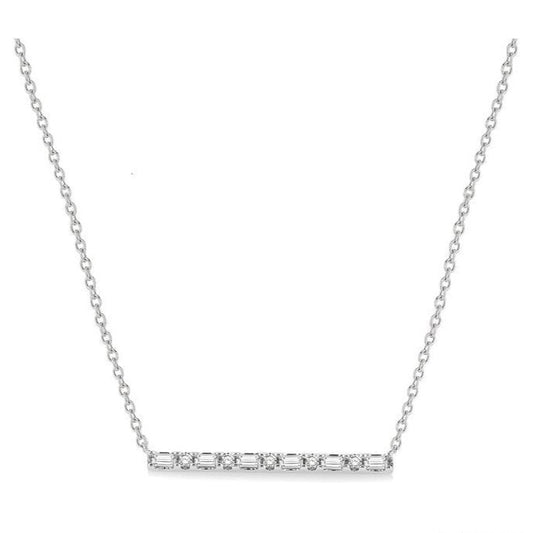 Parkplace Jewelers 1/6 Ctw Baguette and Round Cut Diamond Petite Bar Necklace in 10K White Gold 994H0PPTGNKWG