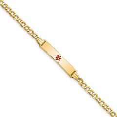 Quality Gold 14K Semi-solid Medical Polished Red Enamel Cuban ID Bracelet XM557CR