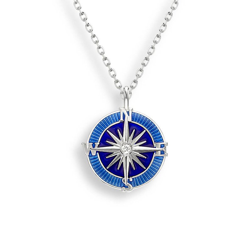 Ocean City Collection 15mm Sterling Silver Blue Compass Rose Necklace-Small NN0418