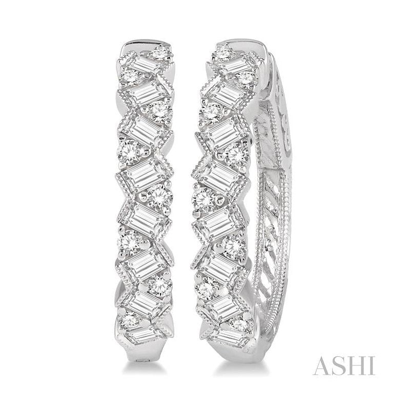 ASHI Scatter Zig-Zag Baguette Diamond Fashion Hoop Earrings 621B1PPFHERWG